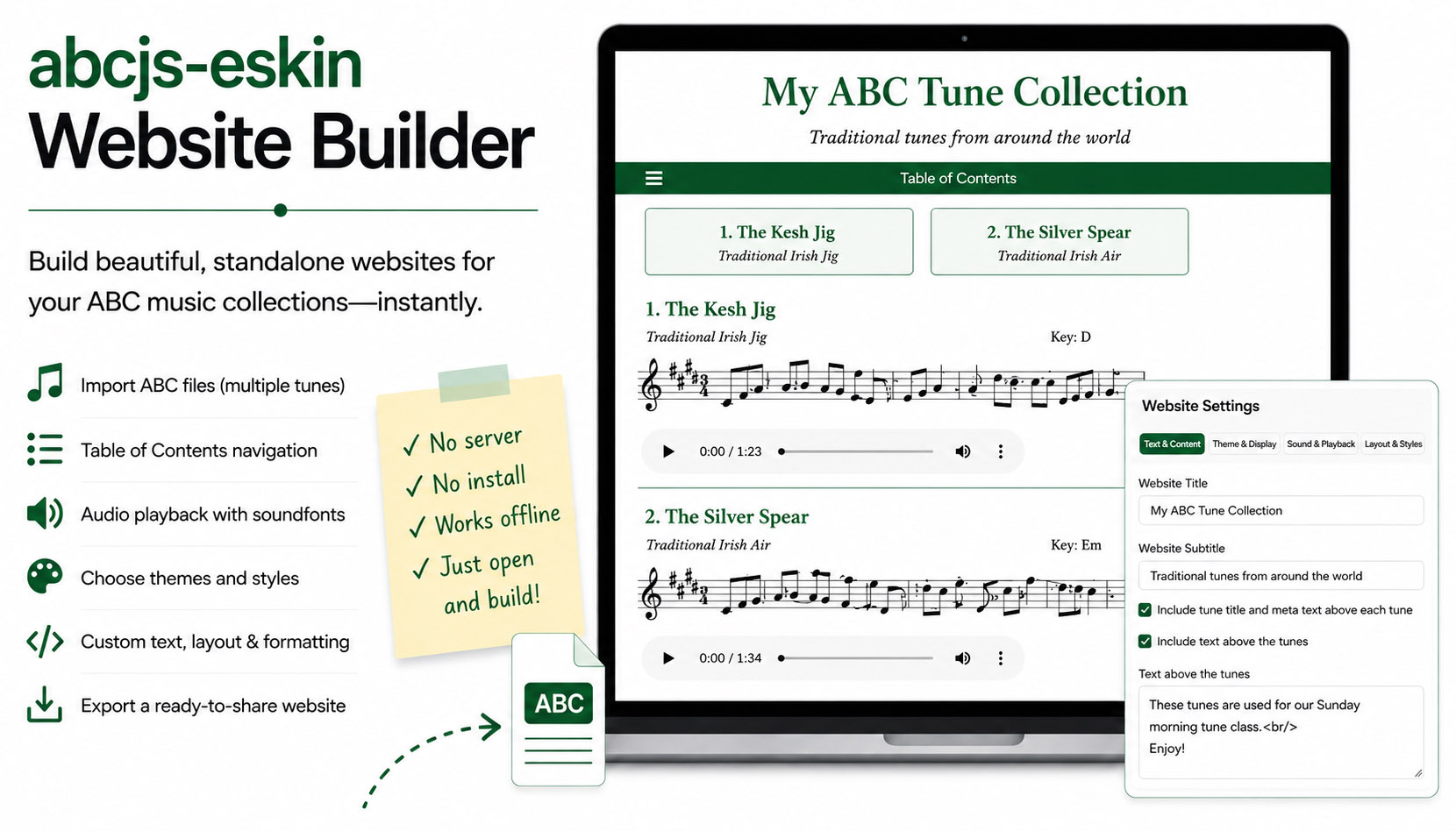 abcjs-eskin Website Builder