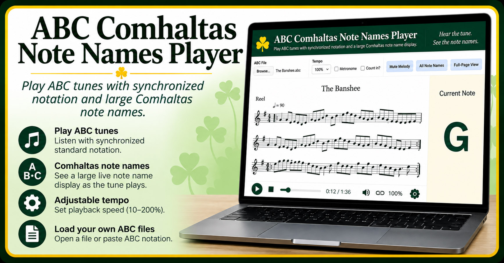 ABC Comhaltas Note Names Player