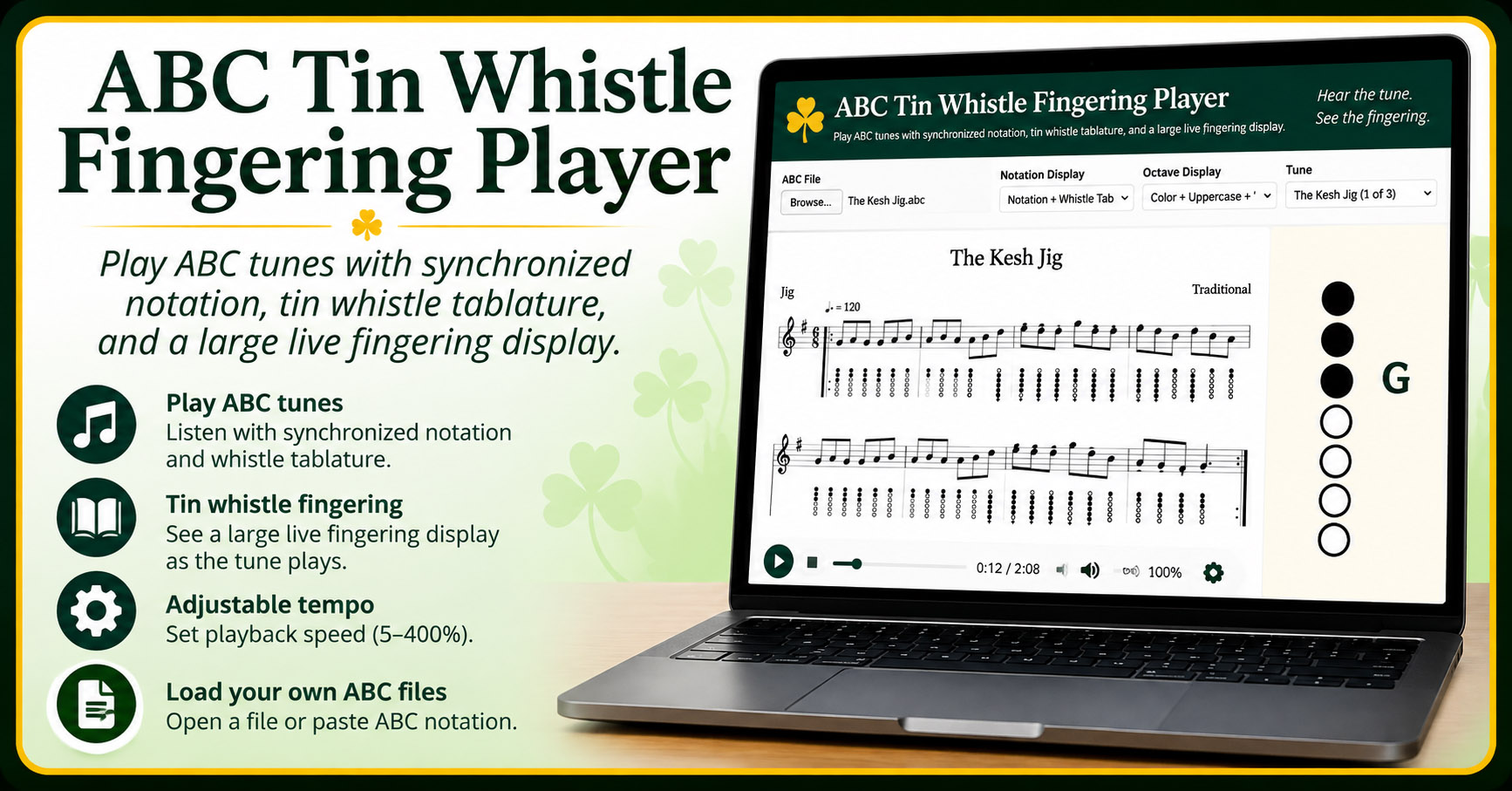 ABC Tin Whistle Fingering Player
