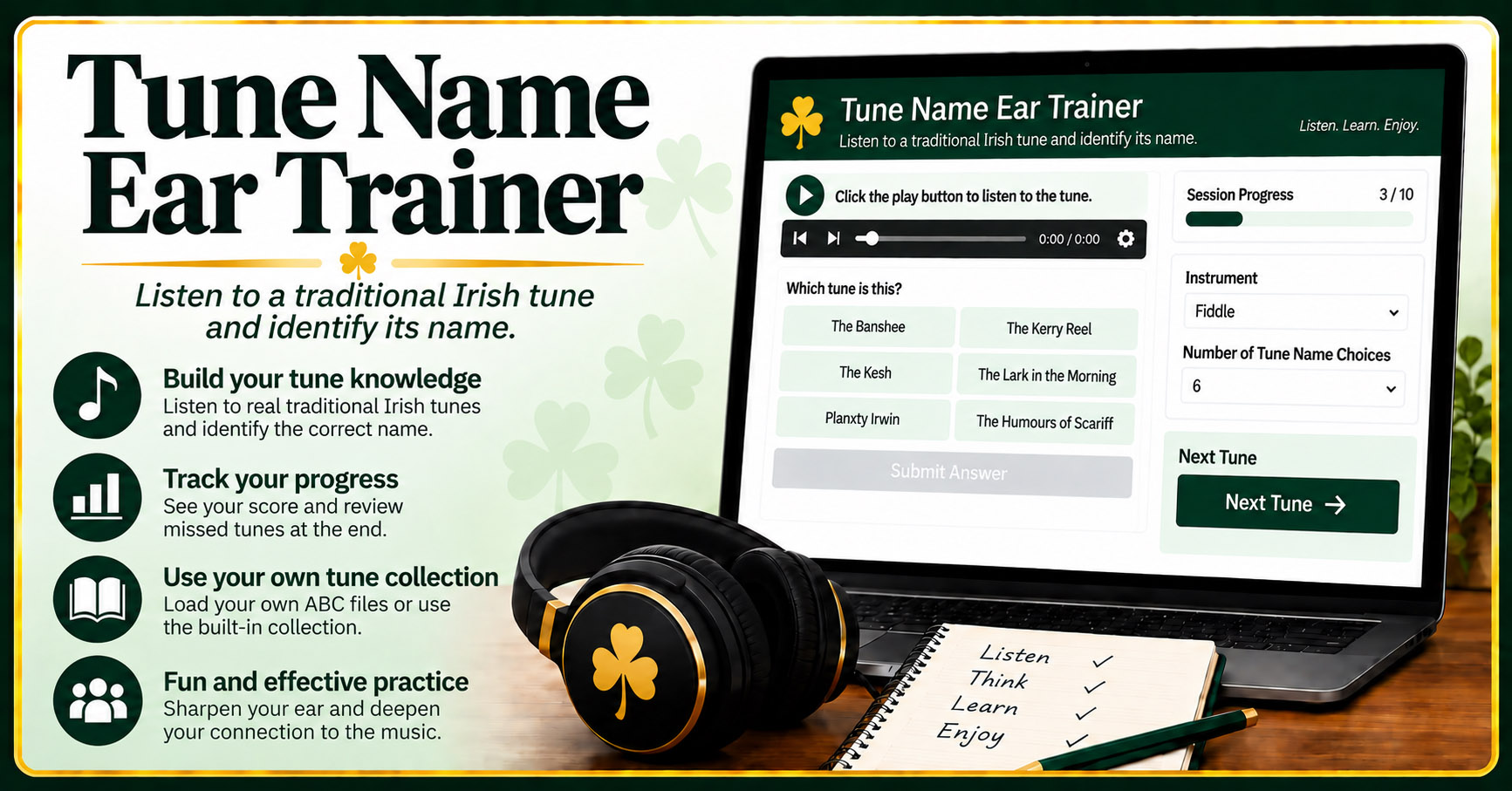 Traditional Irish Tune Name Ear Trainer